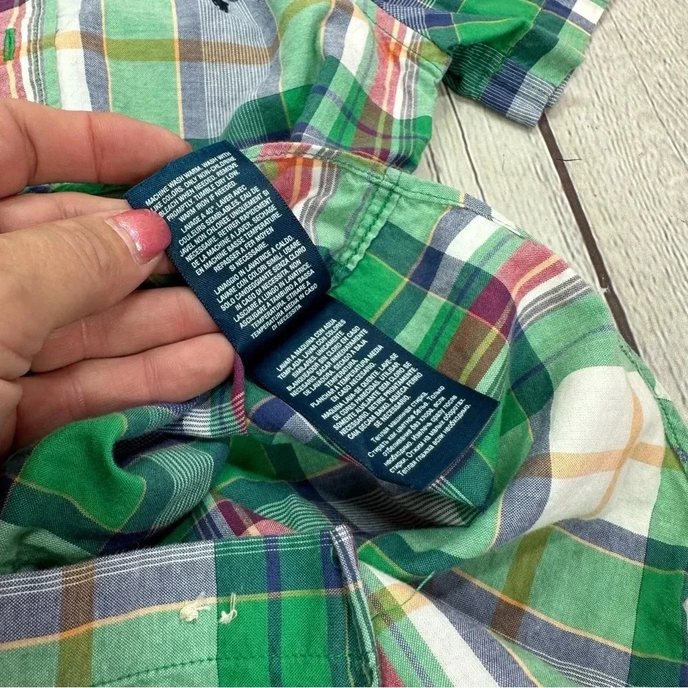 ralph lauren plaid button up short sleeve boys sz 4 4T preppy horseman logo